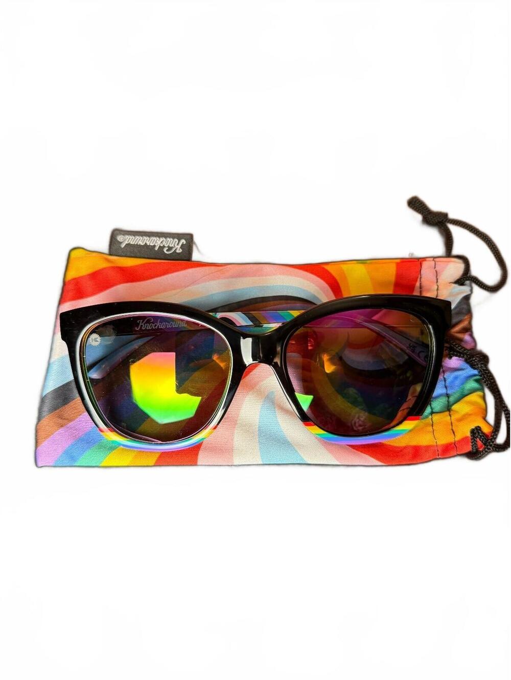 Knockaround LGBT Pride Cat Eye Sunglasses w Rainbow Arms and Matching Pouch
